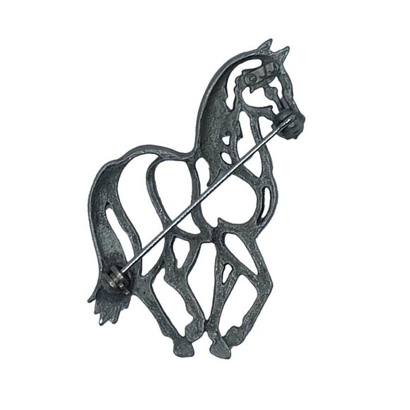 JJ Jonette Jewelry Galloping Horse Cut Out Pewter Signed 2 Inch Tall Vintage - Picture 4 of 4